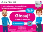 plakat dwie postacie rysunkowe po pokach na środku napis głosuj