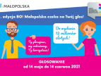 plakat dwoje ryunkowych ludzików info o głosowaniu 5. BO Małopolski