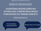 PLAKAT SZARY INFORMUJĄCY O DEBACIE SPOŁECZNEJ DOTYCZĄCEJ BEZPIECZEŃSTWA