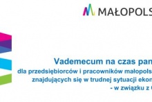 logo Małopolski i napis: Vademecum na czas pandemii dla przedsiębiorców i pracowników małopolskich firm znajdujących się w trudnej sytuacji - w związku z covid-19