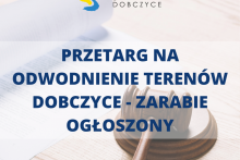 logo gminy oraz napis: przetarg na odwodnienie terenów Dobzyce - Zarabie ogłoszony