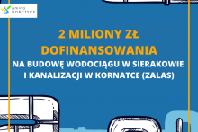 grafika przedstawiająca rury i napis: 2 miliony zł dofinansowania na budowę wodociągu w Sierakowie i kanalizacji w Kornatce (Zalas)