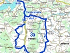mapa okolic dobczyc z zaznaczoną trasą wyściu na odcinku Raciechowice - Dobczyce