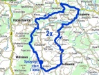 mapa okolic dobczyc z zaznaczoną trasą wyściu na odcinku Szczyrzyc - Szczyrzyc