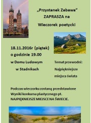 Plakat wieczorek poetycki w Domu Ludowym w Stadnikach