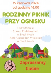 plakat informujący o pikniku rodzinnym w Stadnikach