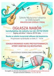 plakat - nabór do Szkoły Muzycznej I st. w Dobczycach