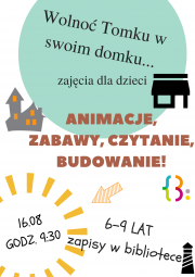 Plakat animacje, zabawy, czytanie