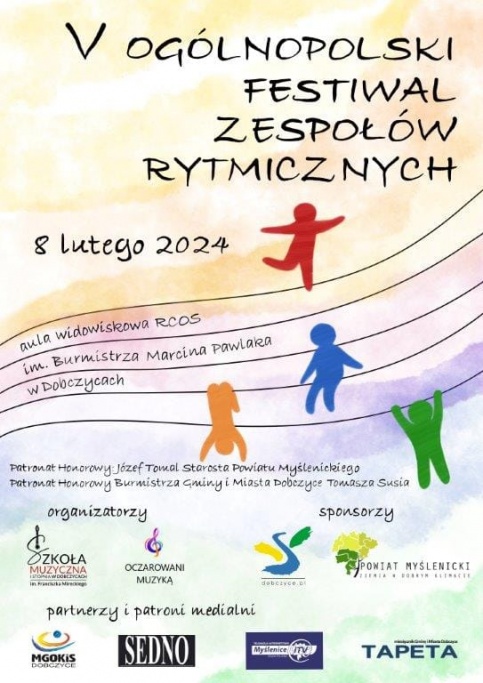 plakat informujący o V Ogólnopolskim Festiwalu Zespołów Rytmicznych 