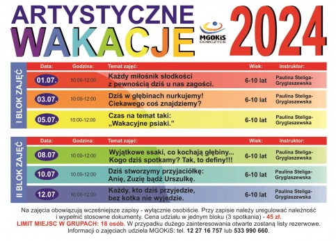 plakat przedstawiający harmonogram zajęć plastycznych 