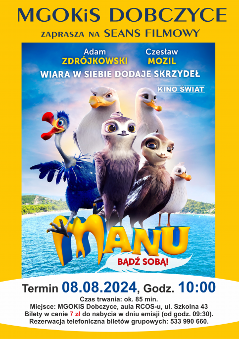 plakat przedstawiający kadr z bajki: Manu bądź sobą zawierający informacje o terminie emisji filmu 