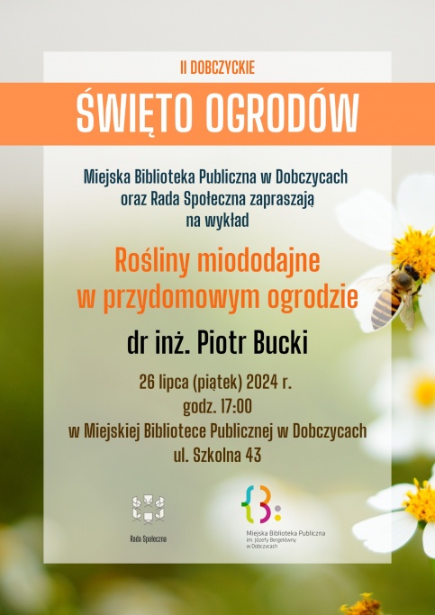 plakat informujący o spotkaniu w tle grafika polnych kwiatów