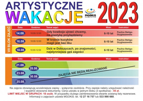 kolorowy plakat "artystyczne wakacje"