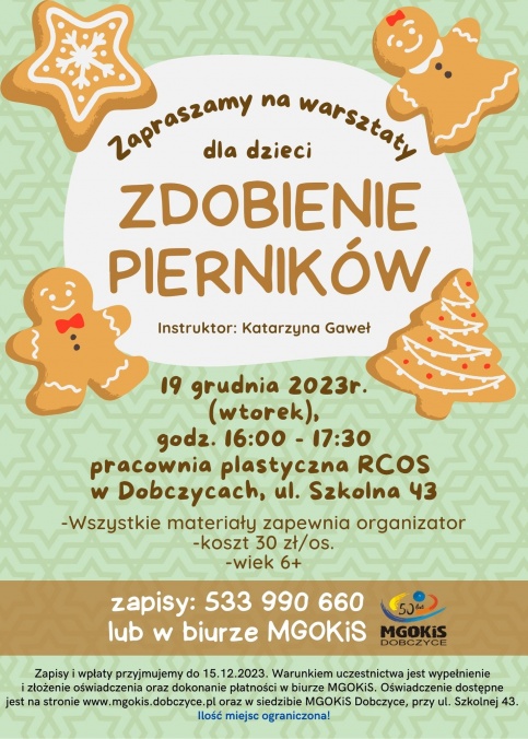 zielony plakat z piernikami świątecznymi 