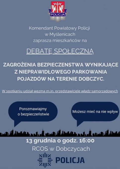 szary plakat z granatową grafiką 