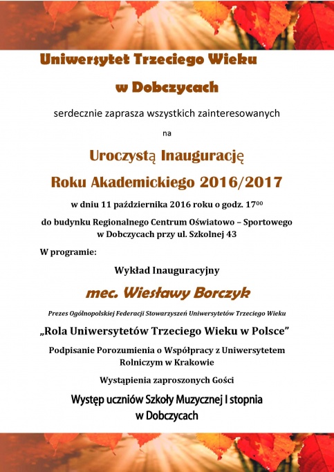 Inaguracja roku akademickiego 2016/2017 na Uniwersytecie Trzeciego Wieku