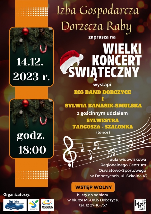 świąteczny plakat koncertowy w kolorach pomarańczowych 